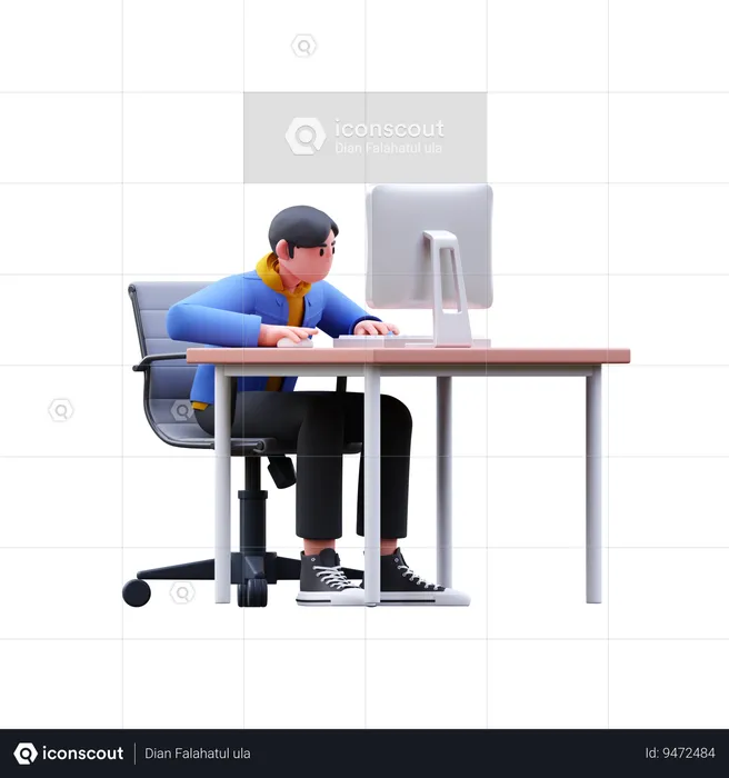 Man Working At Office  3D Illustration