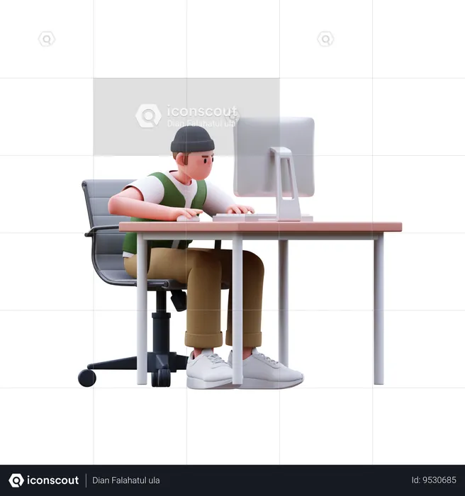 Man Working At Office  3D Illustration