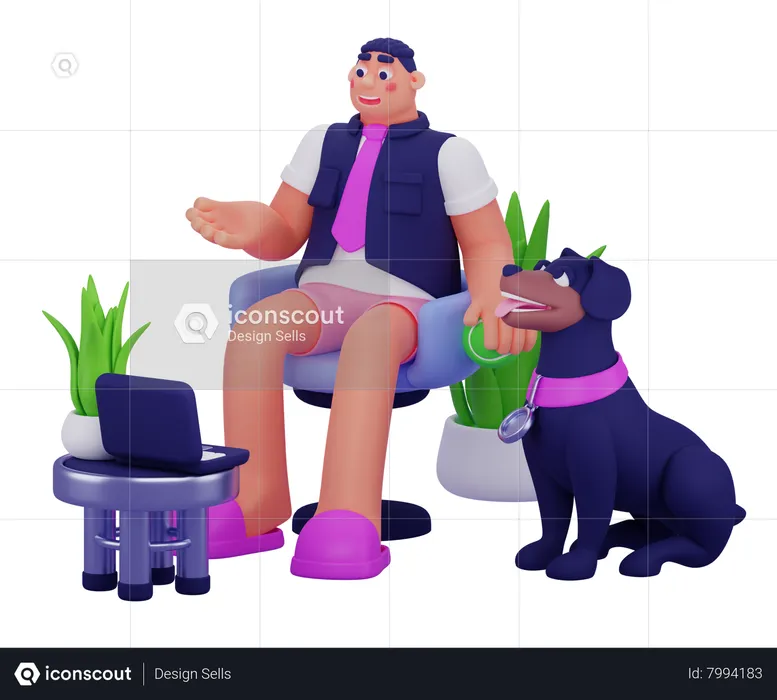 Man Working From Home  3D Illustration