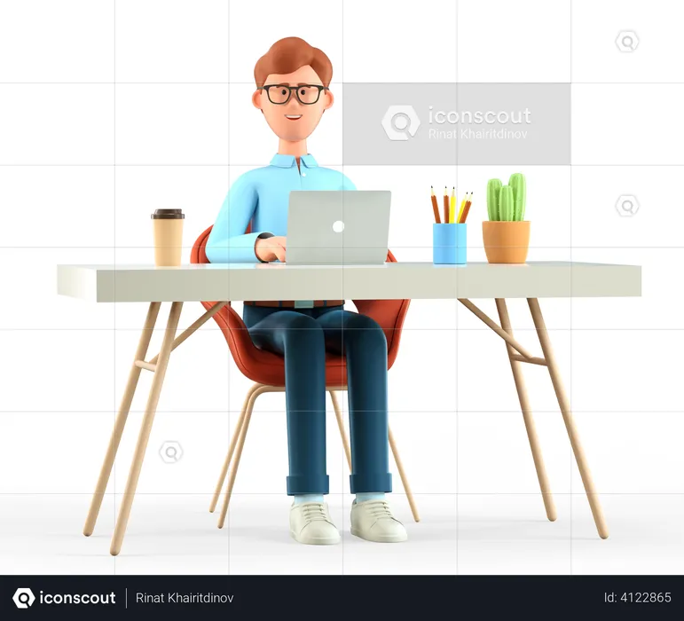 Man working in office  3D Illustration