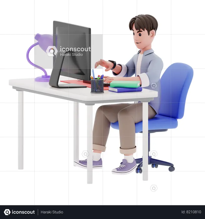 Man working on computer  3D Illustration