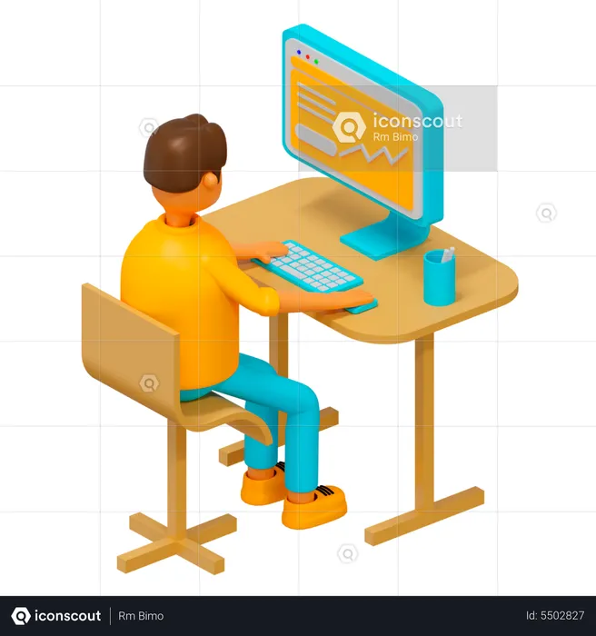 Man working on computer  3D Illustration