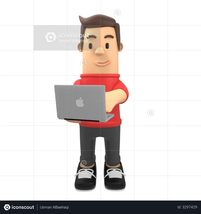 Man working on laptop  3D Illustration