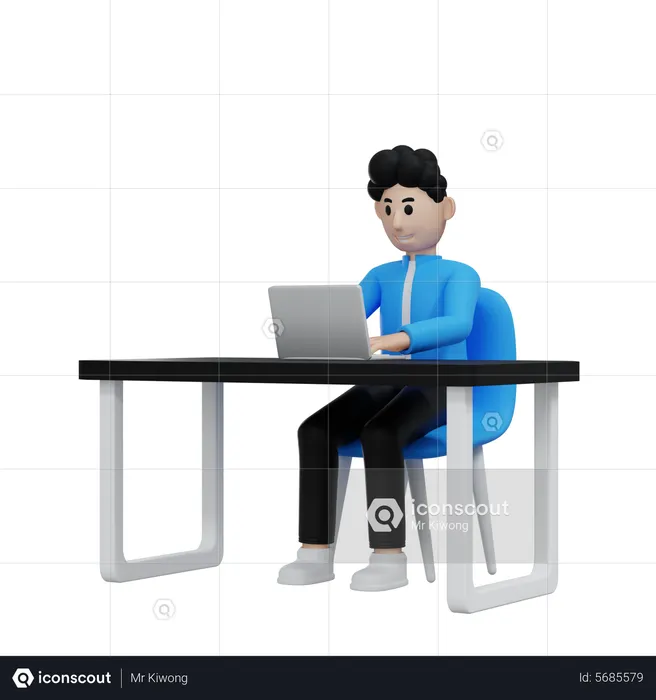 Man Working on laptop  3D Illustration