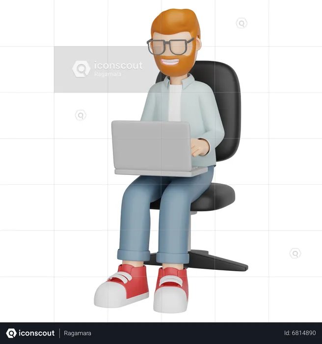 Man Working On Laptop  3D Illustration