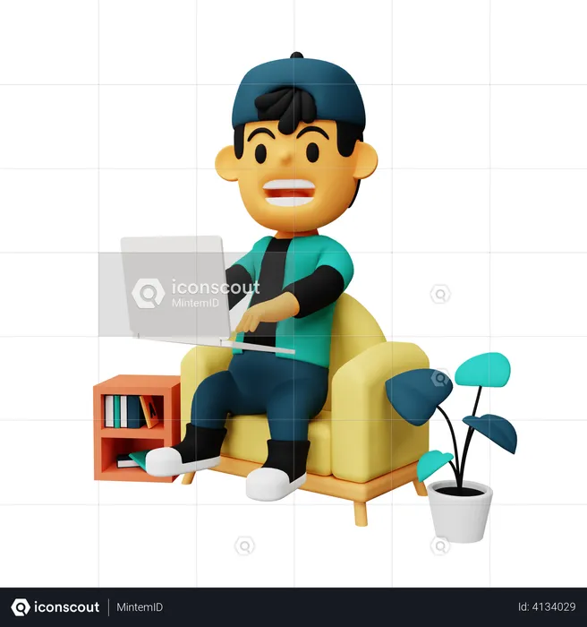 Man working on laptop  3D Illustration