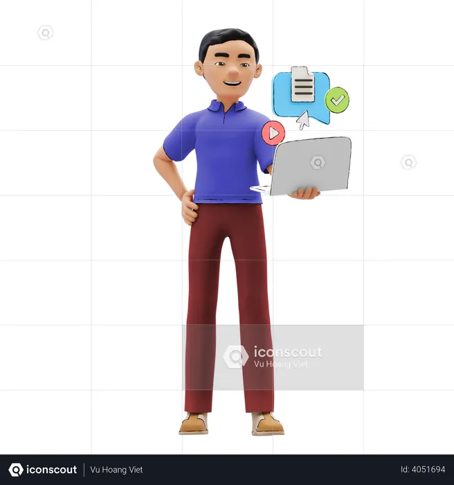 Man working on laptop  3D Illustration