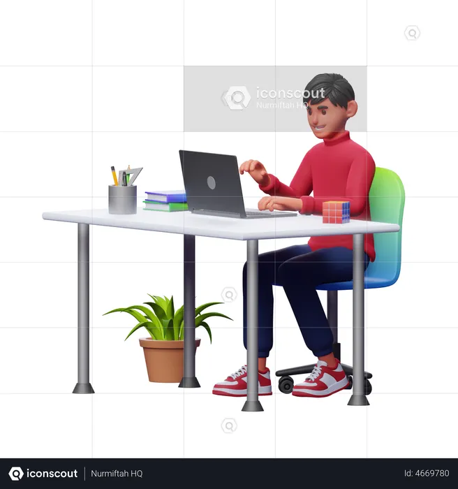 Man Working On Laptop  3D Illustration