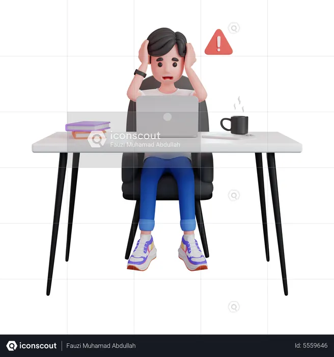 Man Working On Laptop And Having Problem  3D Illustration