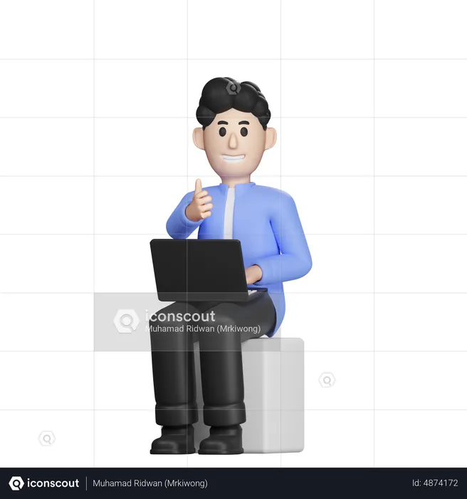 Man working on laptop showing thumbs up  3D Illustration
