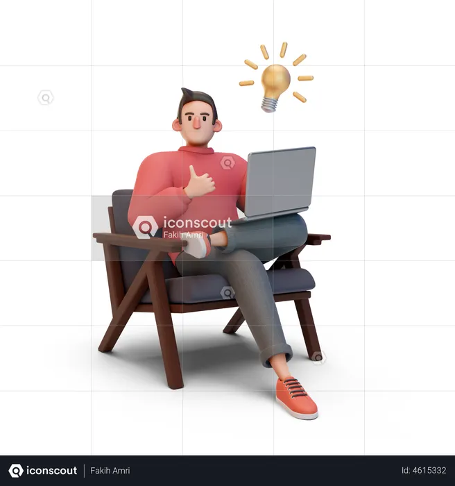 Man working on laptop with idea  3D Illustration
