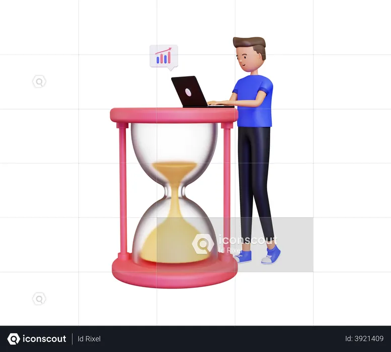 Man working on laptop with time limit  3D Illustration