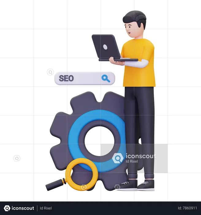 Man Working On Search Engine Optimization  3D Illustration