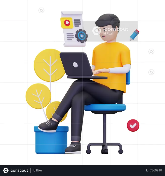 Man Working On Seo Content Management  3D Illustration