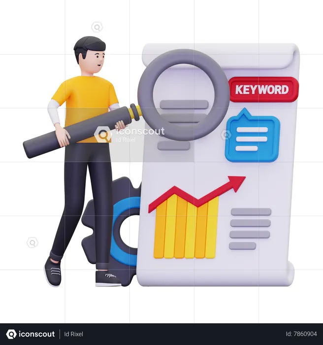 Man Working On Seo Keyword Research  3D Illustration
