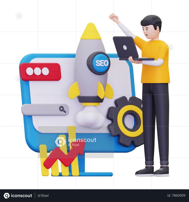 Man Working On Seo Performance  3D Illustration