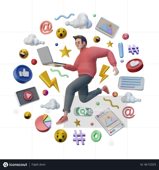Man working on social media marketing  3D Illustration