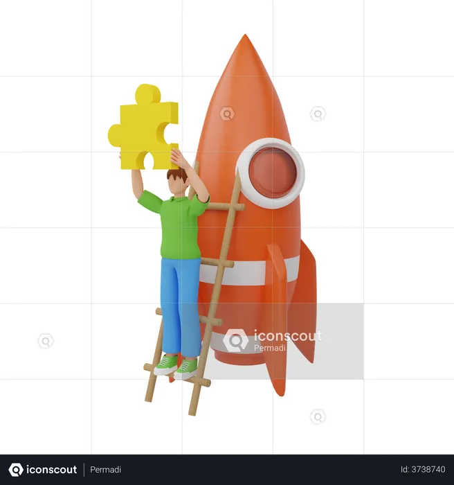 Man working on startup  3D Illustration