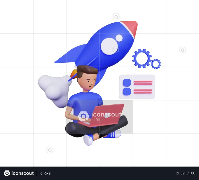 Man working on startup launch  3D Illustration