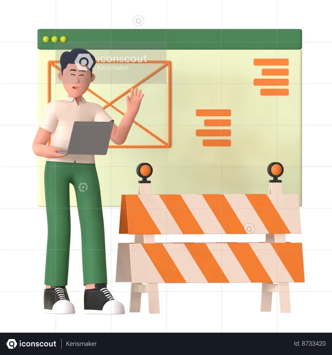 Man Working On Under Construction  3D Illustration