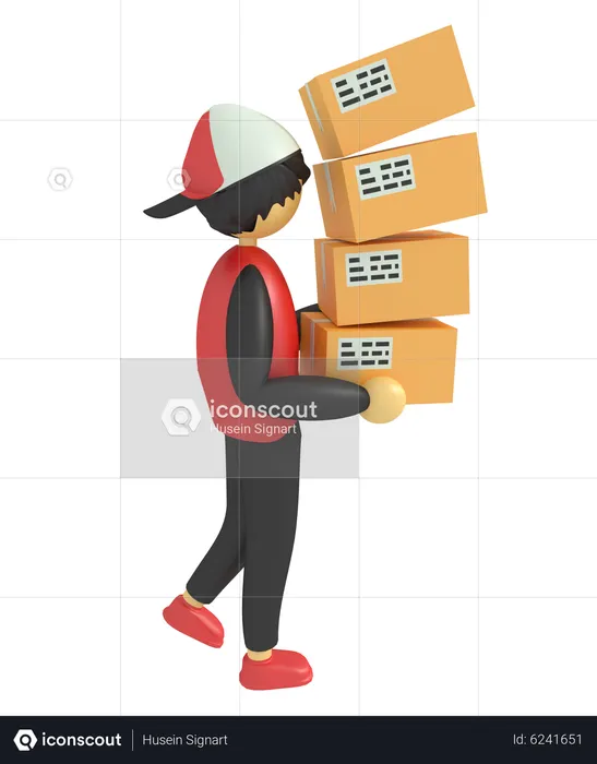 Man Working Piled Up Package  3D Illustration