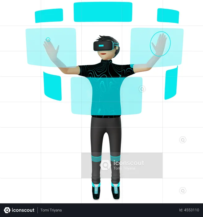 Man working using VR tech  3D Illustration