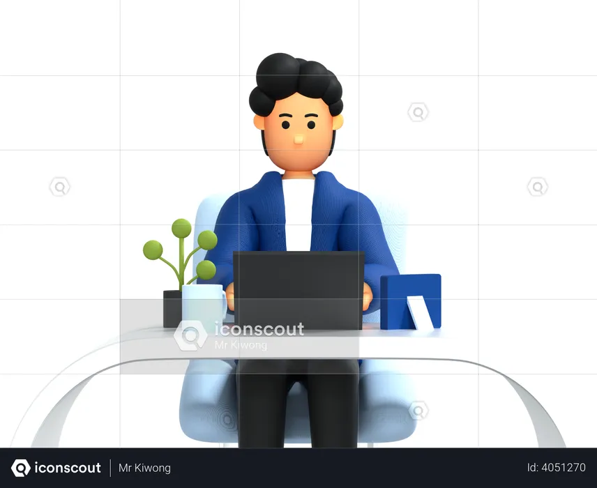 Man working while sitting on desk  3D Illustration