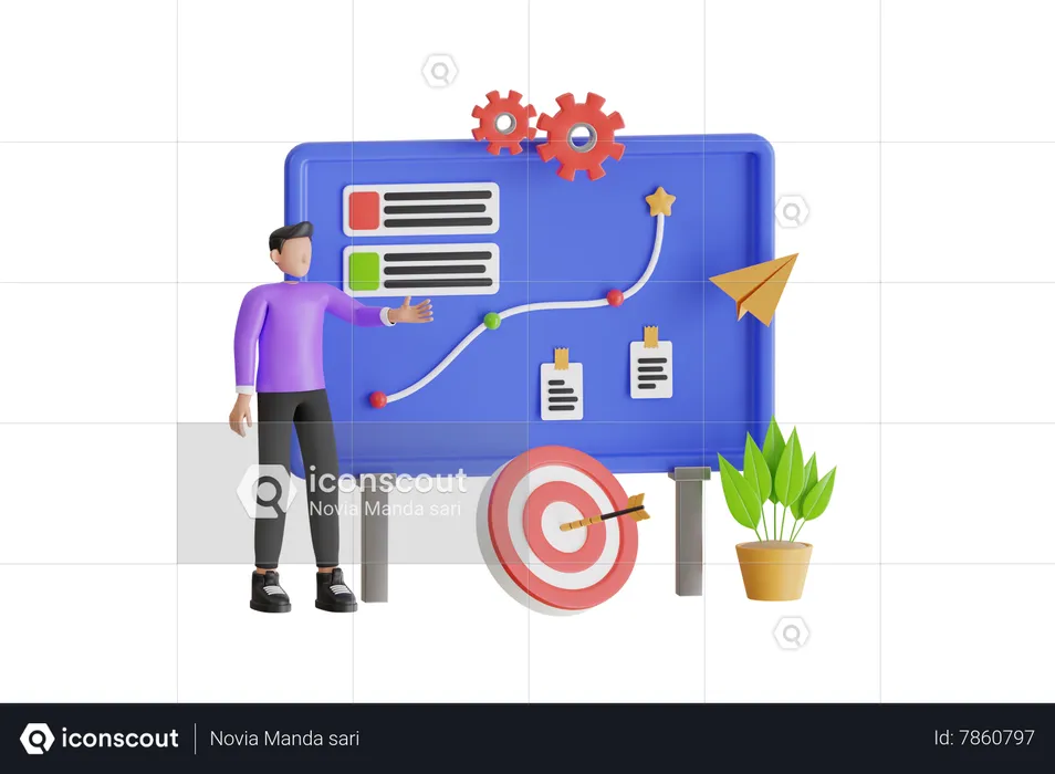 Man Working With Business Plan  3D Illustration