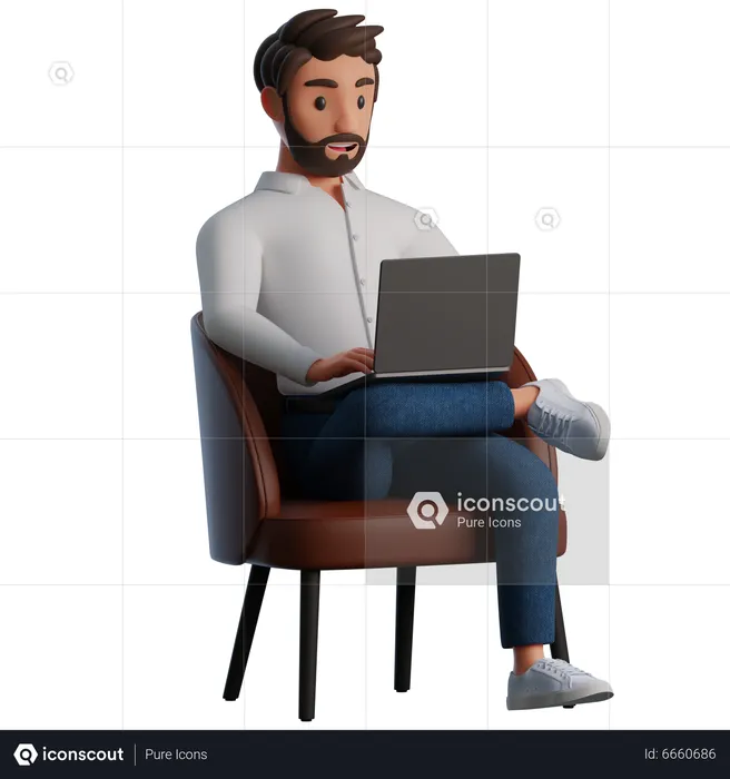 Man works in modern chair  3D Illustration