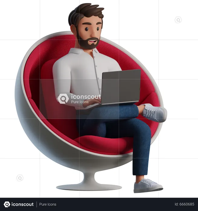 Man works in stylish chair  3D Illustration
