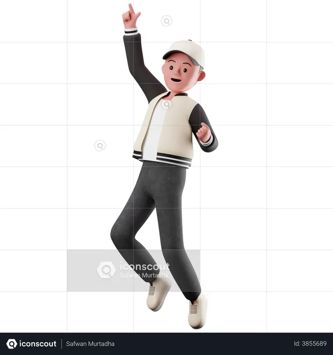 Mane Character With Happy Jumping Pose  3D Illustration