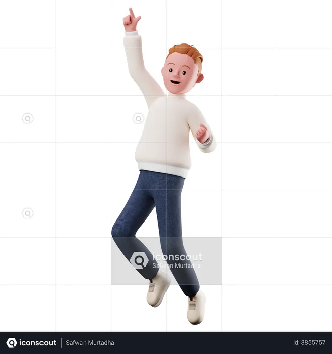 Mane Character With Happy Jumping Pose  3D Illustration