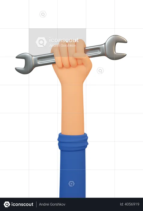 Manitas mano sostiene llave inglesa  3D Illustration