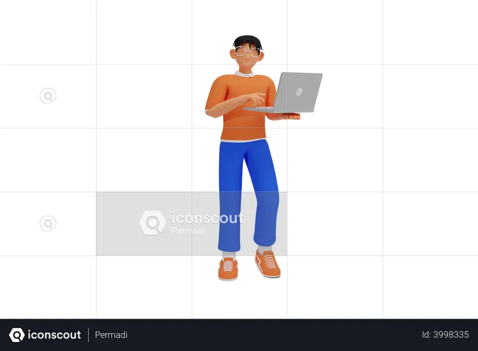 Mann arbeitet am Laptop  3D Illustration