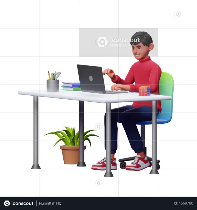 Mann arbeitet am Laptop  3D Illustration