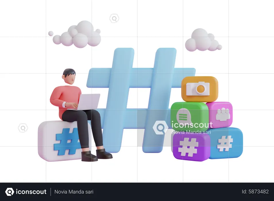 Mann arbeitet für soziale Medien  3D Icon