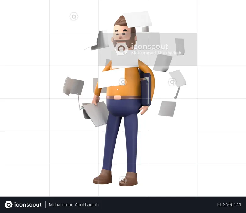 Mann erledigt Papierkram  3D Illustration