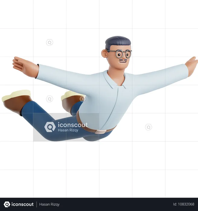 Mann fliegen Pose  3D Illustration