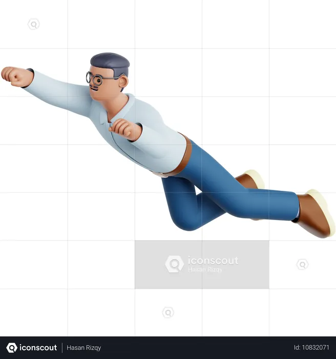 Mann fliegen Pose  3D Illustration