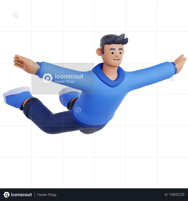 Mann fliegen Pose  3D Illustration