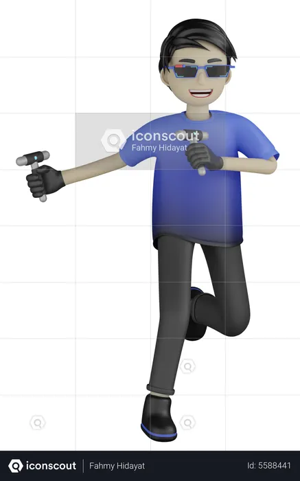 Mann genießt virtuelle Welt  3D Illustration