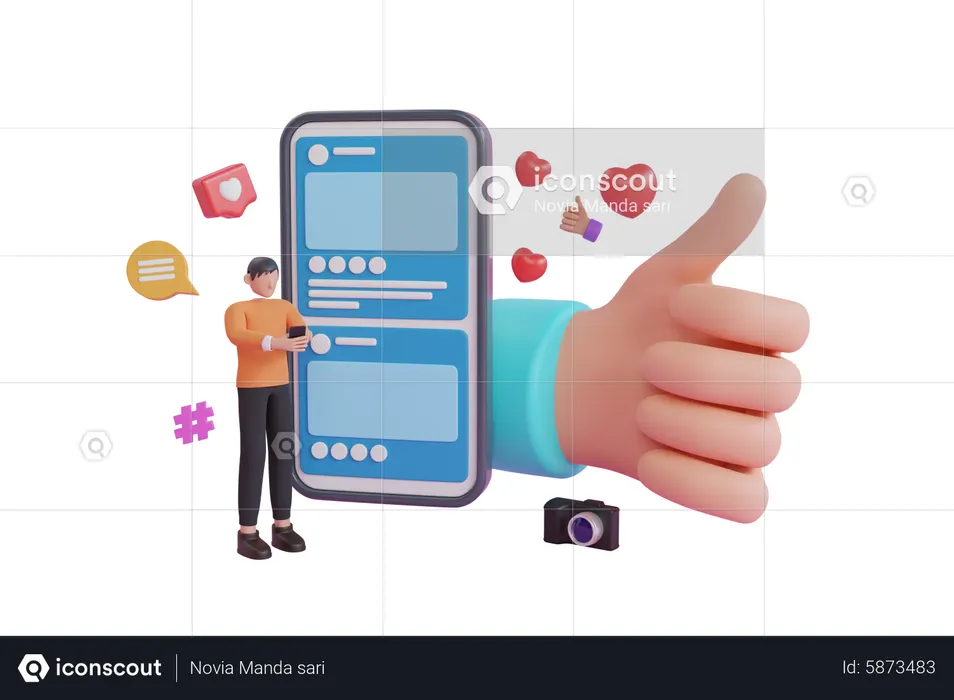 Mann gibt gutes Feedback per Handy  3D Icon