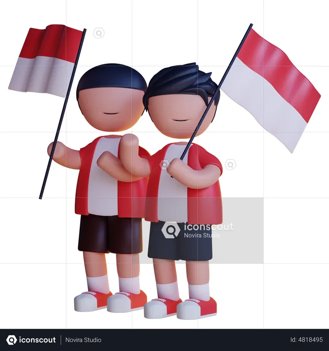 Mann hält indonesische Flagge  3D Illustration