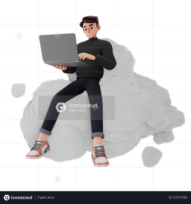 Mann hält Laptop und arbeitet  3D Illustration