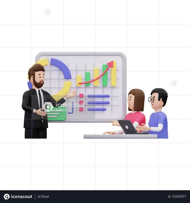 Mann hält Präsentation vor Geschäftspartnern  3D Illustration