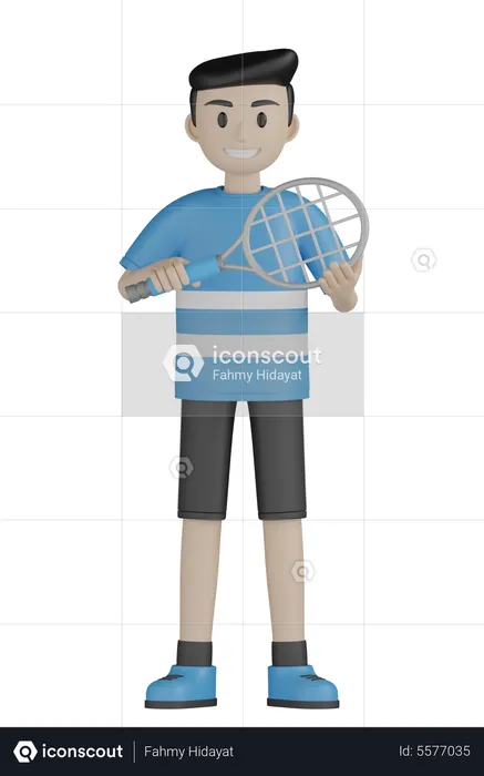 Mann mit Tennisschläger  3D Illustration