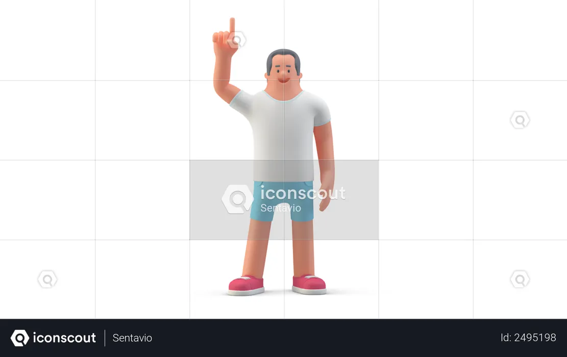 Mann in Shorts hebt Finger  3D Illustration