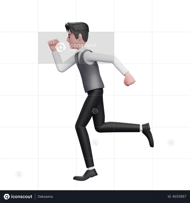 Mann läuft Pose trägt eine graue Büroweste  3D Illustration