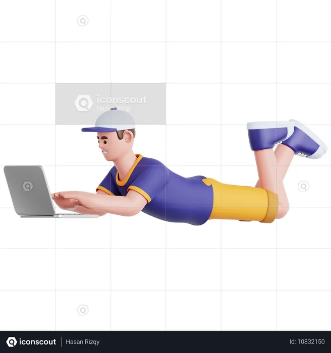 Mann liegt und benutzt Laptop  3D Illustration