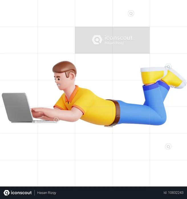 Mann liegt und benutzt Laptop  3D Illustration